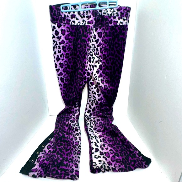 Purple leopard Lip Service velvet pants size 9 vintage Hot Topic lace up flares - Picture 2 of 8